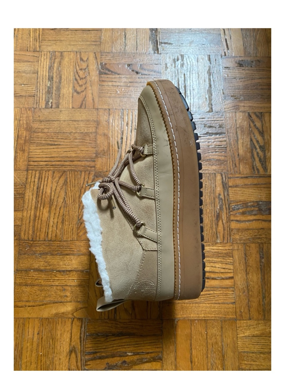 Cole Haan Tan Suede Faux-Shearling Platform Ankle Boots